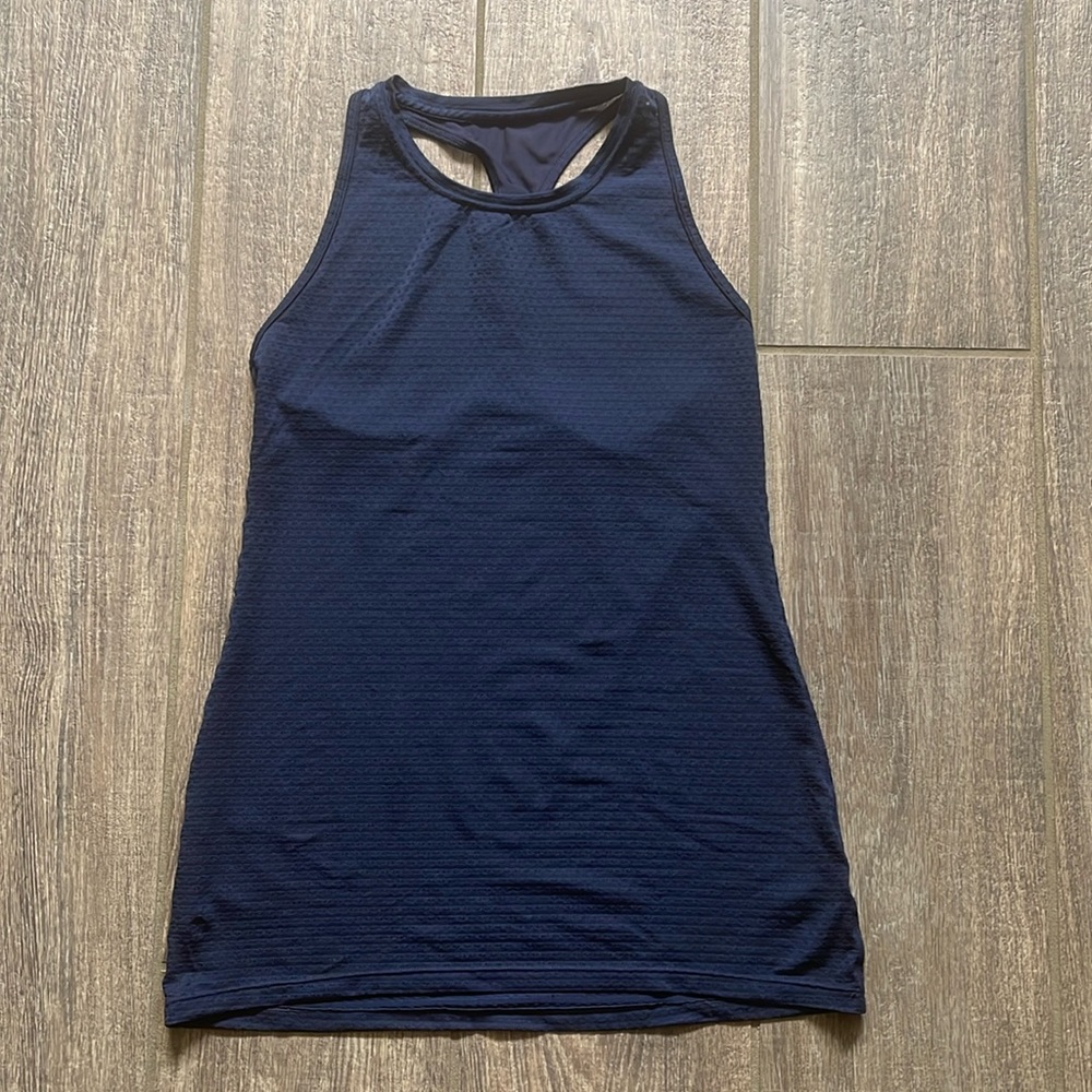 Athleta High Neck Dot Mesh Chi Tank Size XXS in Navy - Picture 2 of 5